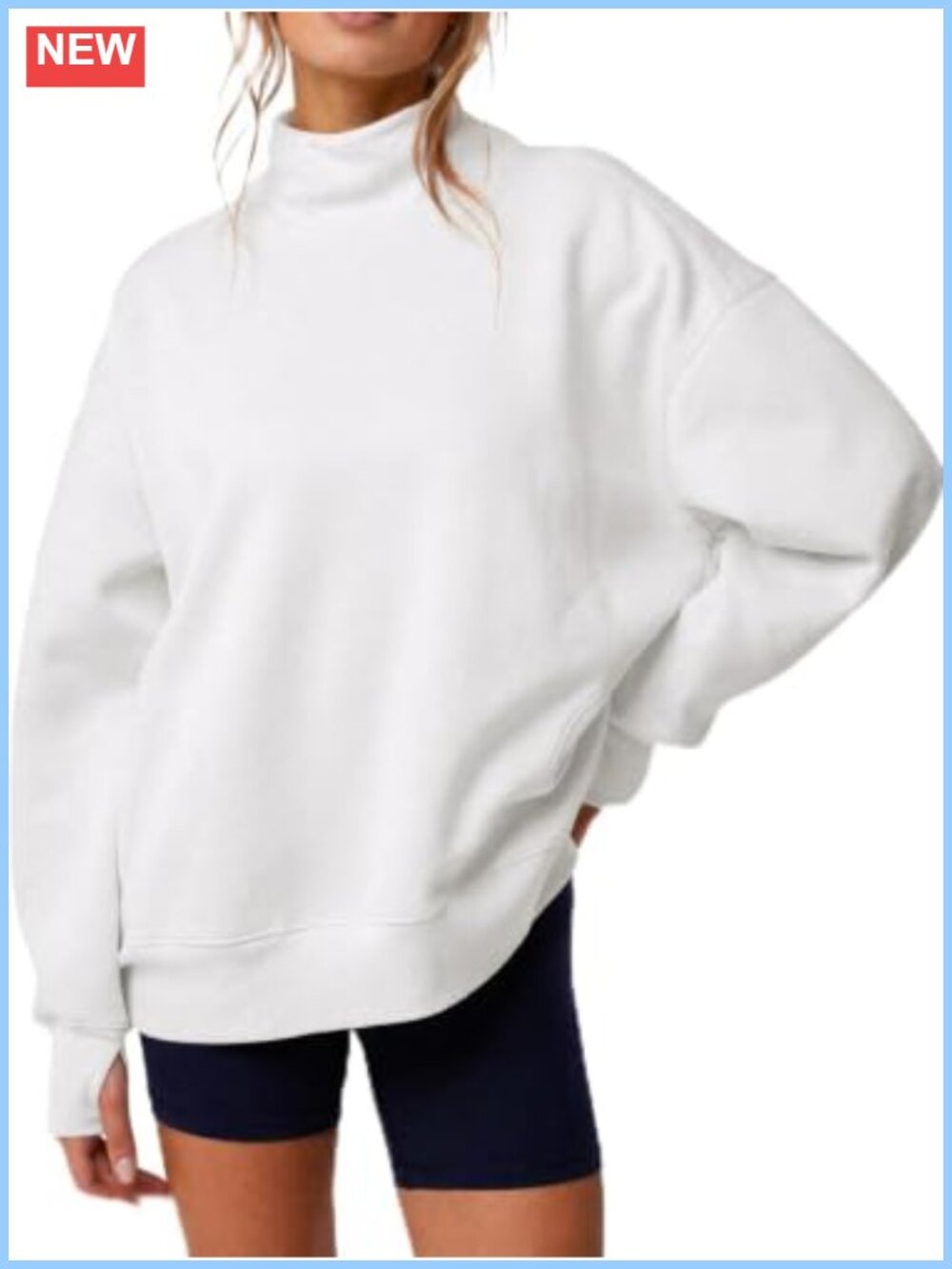 Oversized Mock Neck Sweatshirt Drop Shoulder Thumb Hole Pullover